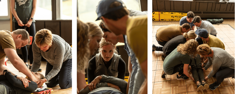 A collage from the mock emergency scenario at Marquette Mountain Resort.