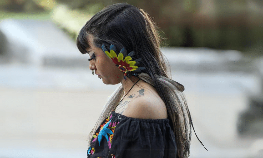 Sienna Guerrero looking on during the Indigenous Peoples Day march.
