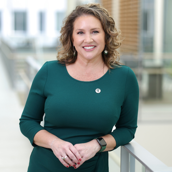 Emily Linnert posed in the Grand Rapids Research Center.