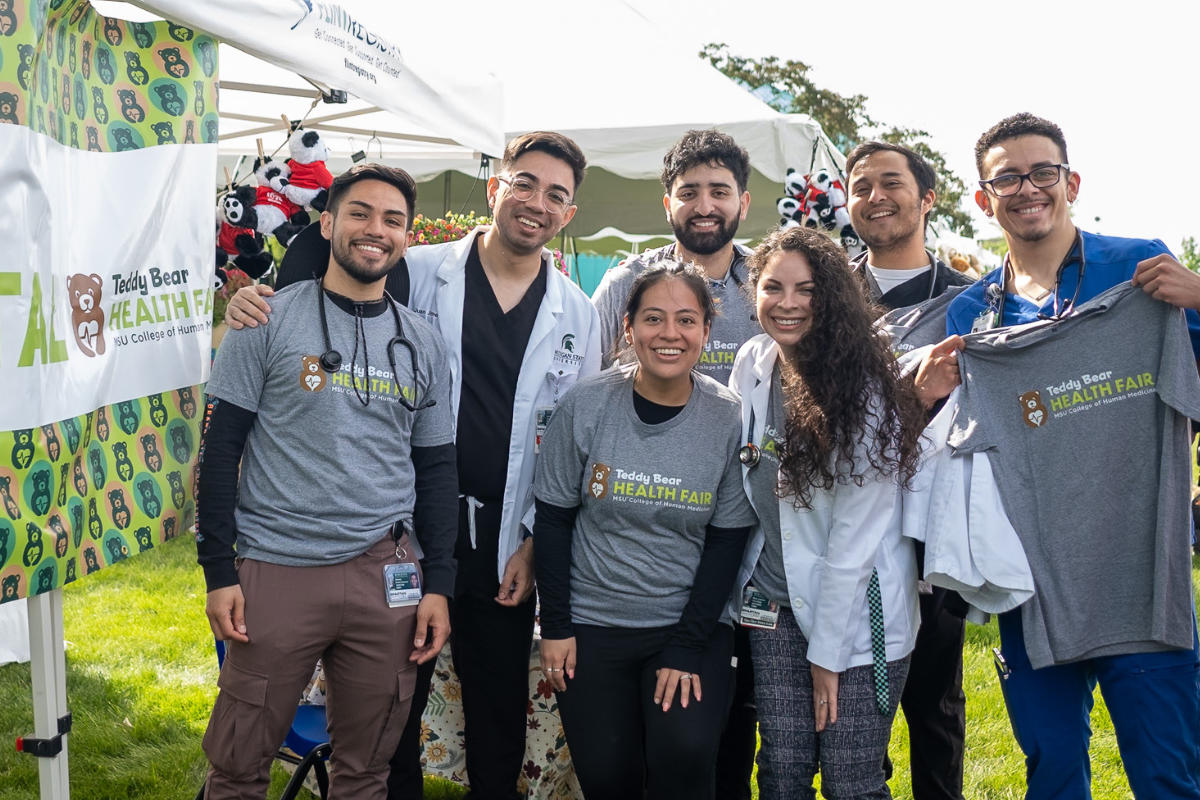 Med students volunteering at the Teddy Bear Health Fair.