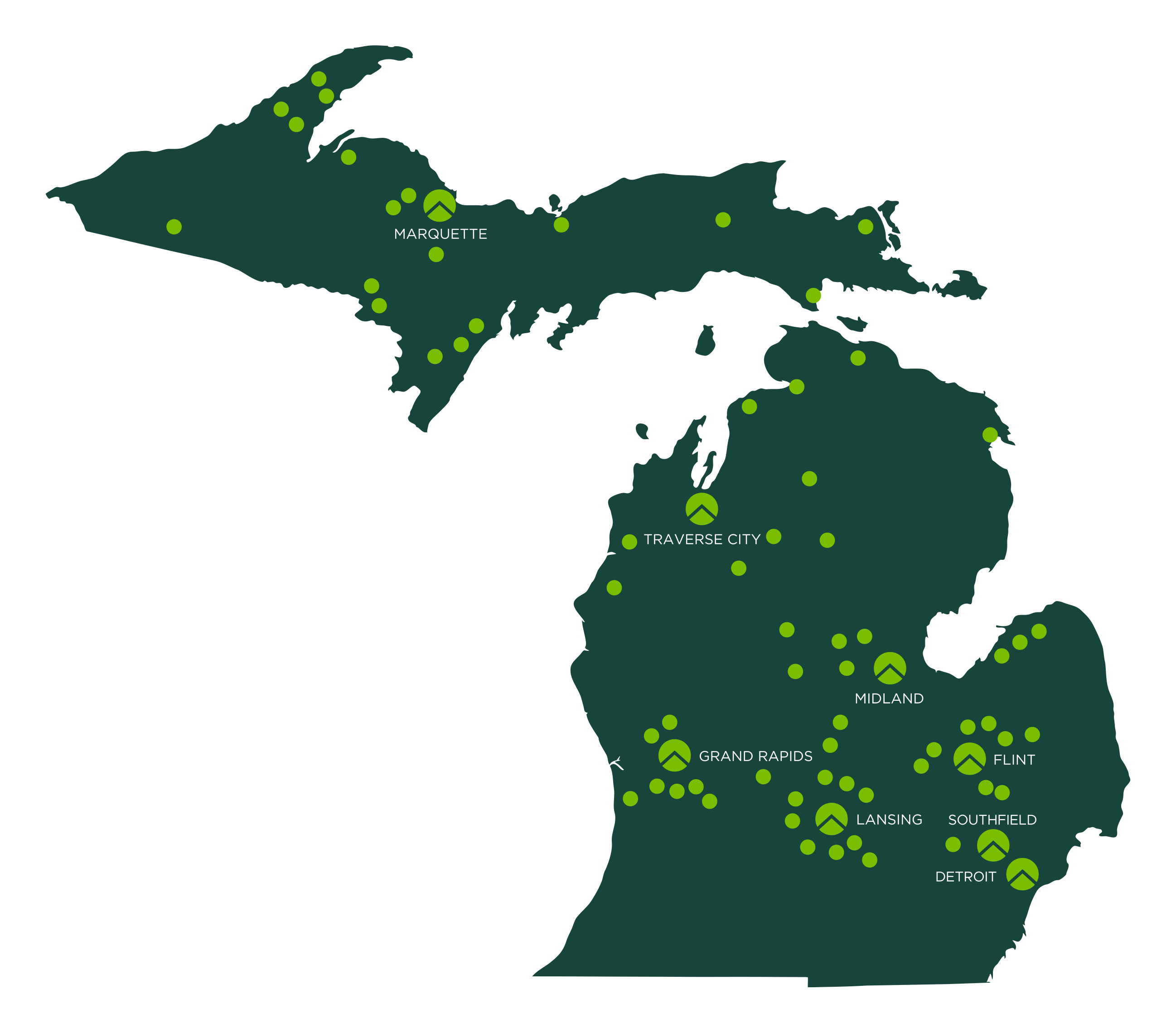 Map of community campuses in Michigan