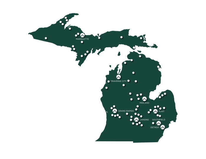 Map of community campuses in Michigan