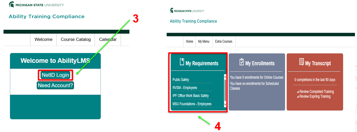A screenshot of the steps listed above to login to the ability training website.