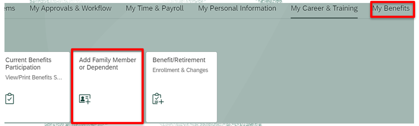 A screenshot of how to add a dependent outlined in the steps listed.