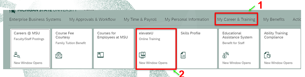 A screenshot of the steps to take to access ElevateU.