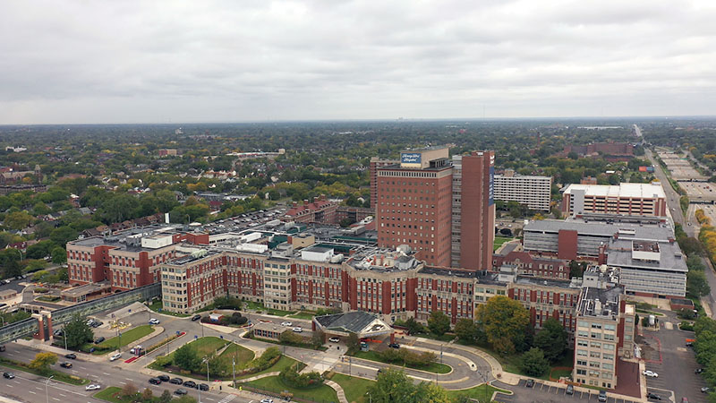 drone image of henry ford health.