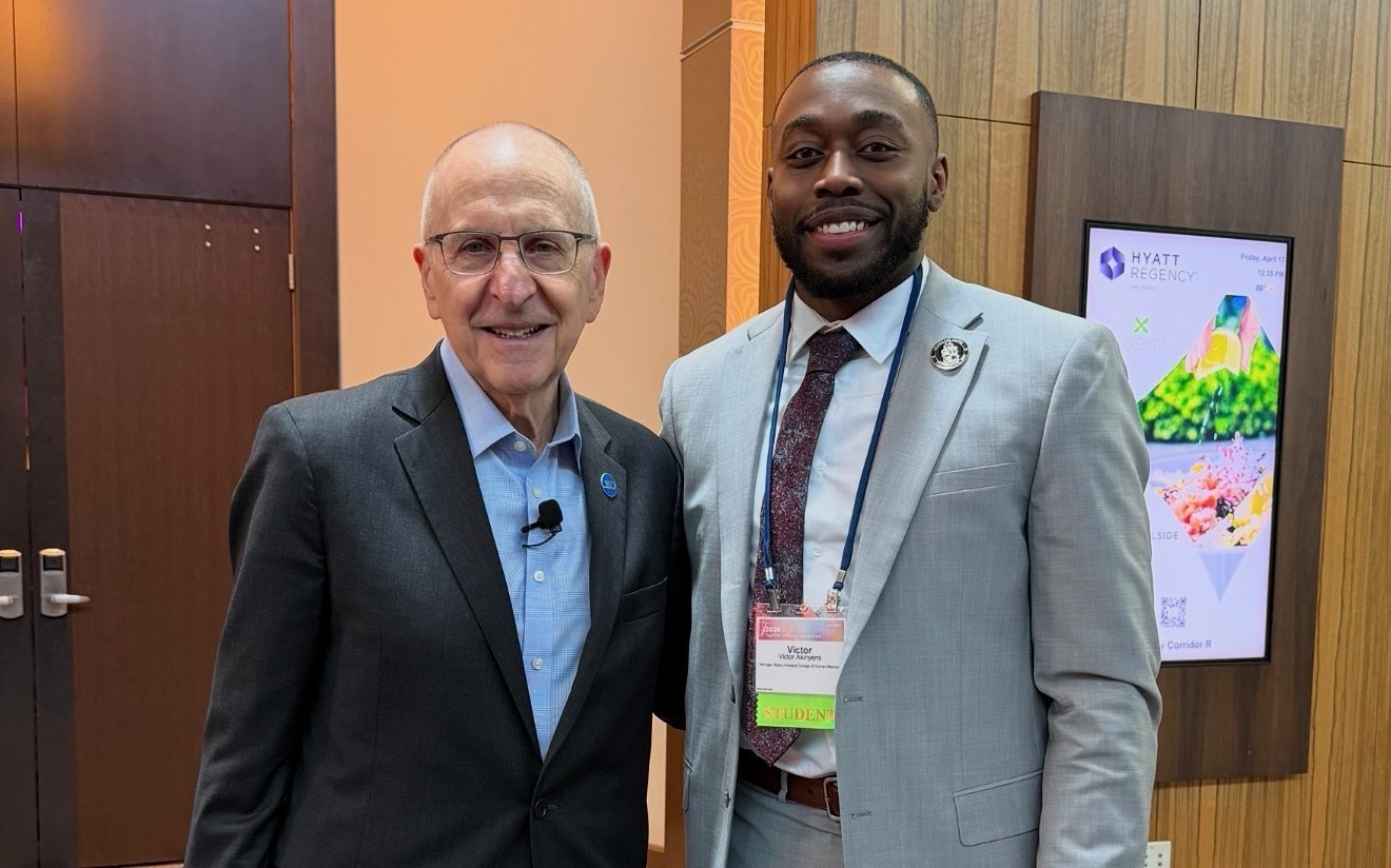 Victor O. Akinyemi, MPH (M1) pictured with David J. Skorton, MD, president and CEO of AAMC.