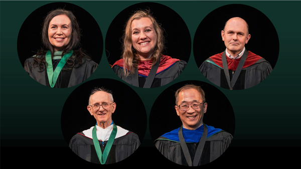 Headshots of the five faculty honored at the investiture ceremony.