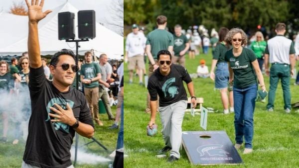 Dean Rayamajhi at the cornhole competition.