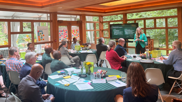 Provost Laura Lee McIntyre, PhD, leading a retreat for the university’s deans at Cowles House.
