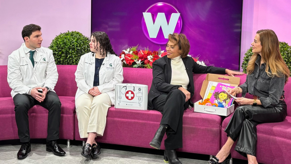 first-year students Lawrence Kado and Meriam Meram joined Carolyn King, MD, on West Michigan TV this week to promote Reach Out to Youth