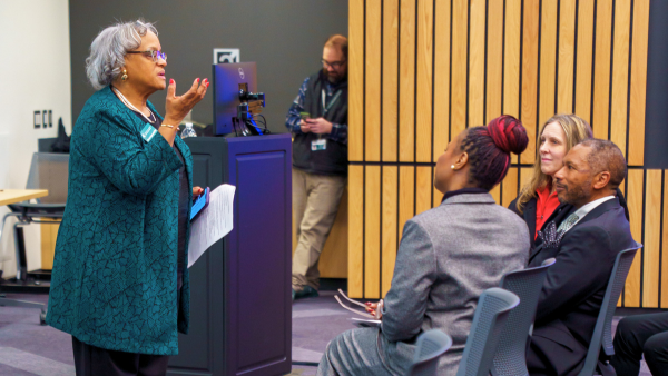 Wanda Lipscomb, PhD, associate dean for Student Affairs, speaking at the Martin Luther King Jr. Day Presentation.