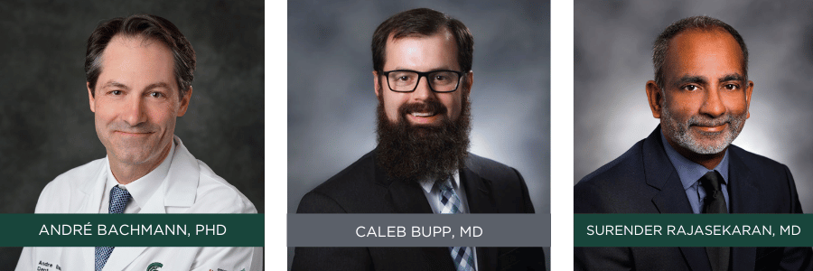 Headshots of Dr. Bachmann, Dr. Bupp and Dr. Rajasekaran