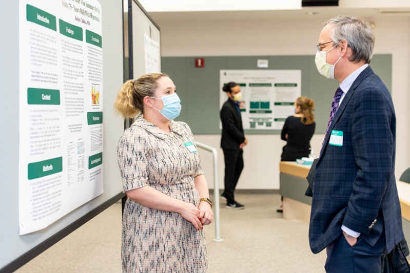 First-year College of Human Medicine student Jaclyn Calkins presenting at the ECE Poster Sessions in East Lansing.