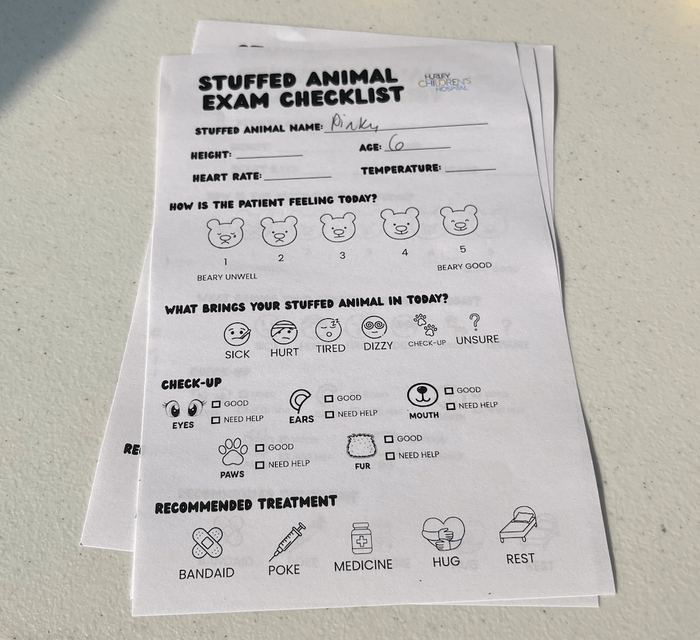 teddy bear health fair exam checklist