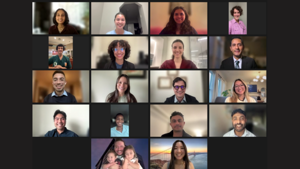 A group of gold humanism inductees on a zoom call.
