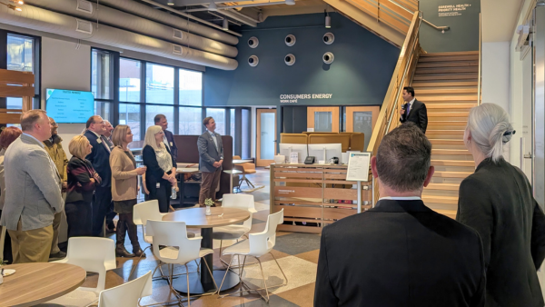 Dean Rayamajhi speaking at the Grand Rapids Chamber of Commerce.