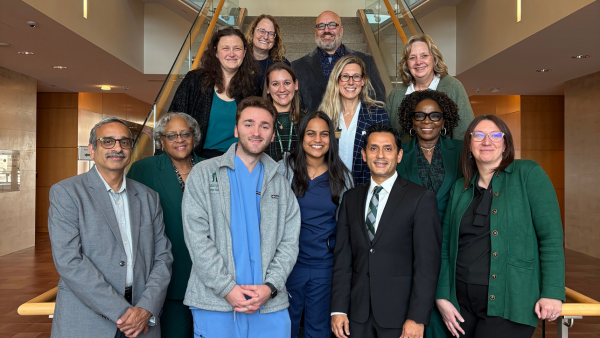 Students and staff with Dean Rayamajhi and the Provost at the Secchia Center.