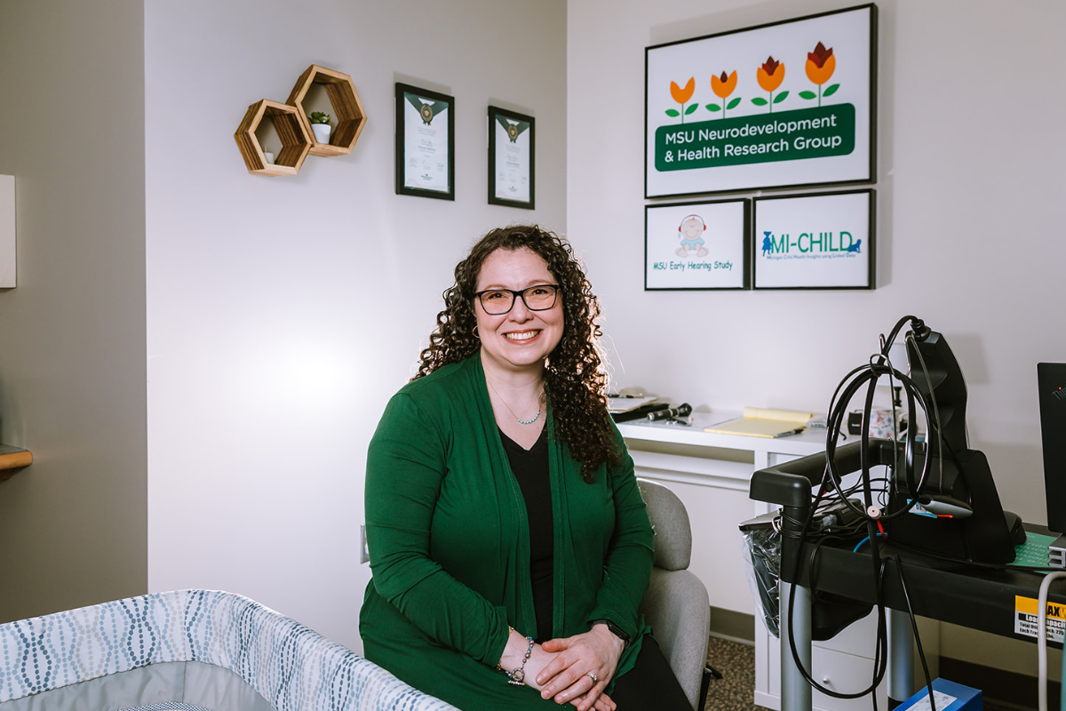 Nicole Talge sitting in the testing office.